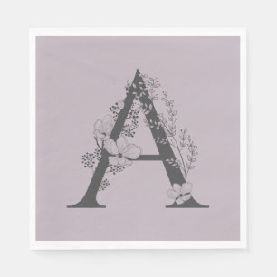 Guardanapo De Papel Elegante A Monograma Floral Boho Cinza Lilás Inic