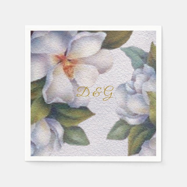 Guardanapo De Papel Elegante Aquarela Ivory Magnolia Dourada Monograma (Frente)