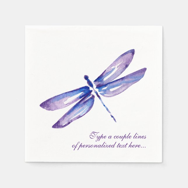 Guardanapo De Papel Elegante Aquarela Papel de Dragonfly Roxo Napkins (Frente)