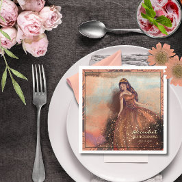 Guardanapo De Papel Elegante Aquarela Rosa de Cobre Quinceañera Napkin
