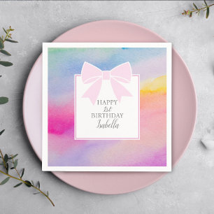 Guardanapo De Papel Elegante Arco Rosa Rainbow Watercolor Primeiro Ani