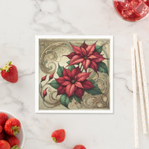 Elegante Art Nouveau Holiday Poinsettia Découpage