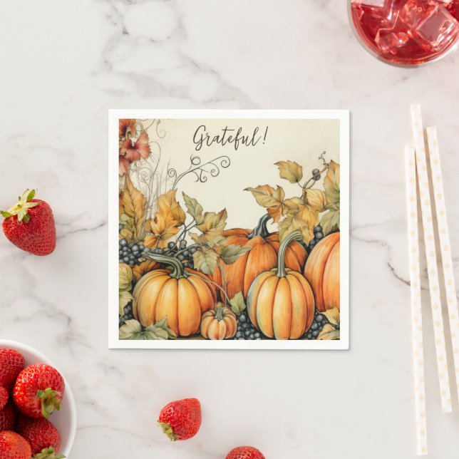 Guardanapo De Papel Elegante Autumn Pumpkins Grateful Napkins (Insitu)