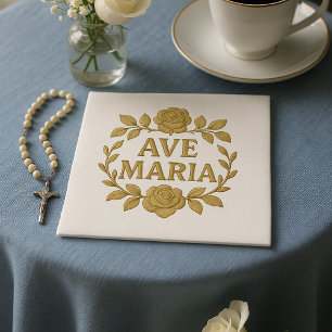 Guardanapo De Papel Elegante Ave Maria Dourada Rosa católica