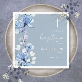 Guardanapo De Papel Elegante Azul Empoeirado Transparente Floral Batis