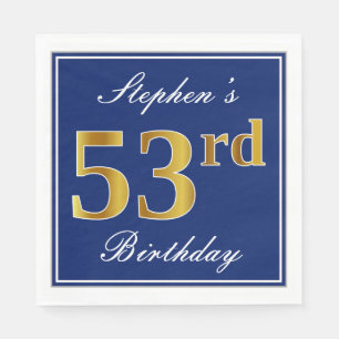 Guardanapo De Papel Elegante Azul, Falso Dourado Aniversário de 53 ano