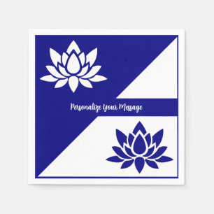 Guardanapo De Papel Elegante Azul Marinho Branco Flor de Lótus Zen Yog
