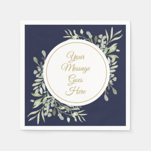 Guardanapo De Papel Elegante Azul Marinho Dourado Folhagem Script