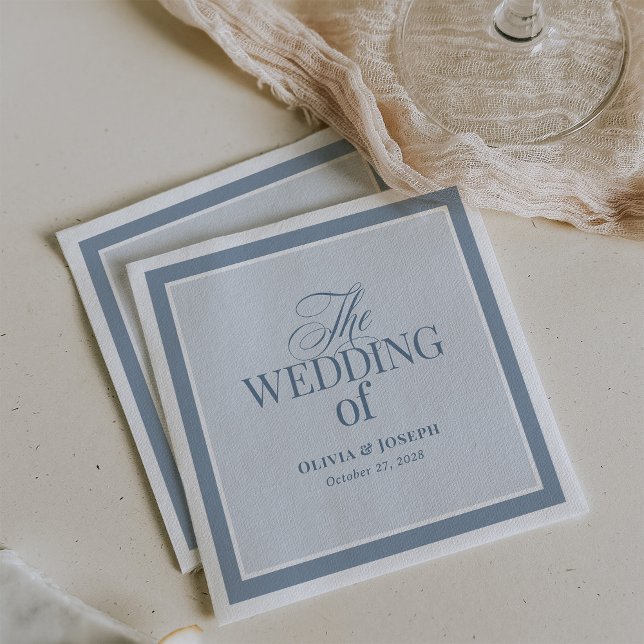 Guardanapo De Papel Elegante Azul Poeirento | Casamento Clássico Luxo (Criador carregado)