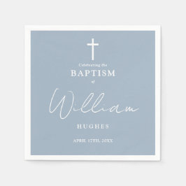 Guardanapo De Papel Elegante Azul Poeirento Minimalista Batismo Crisma