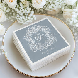 Guardanapo De Papel Elegante Azul Poeirento Monograma Crista Script Ca