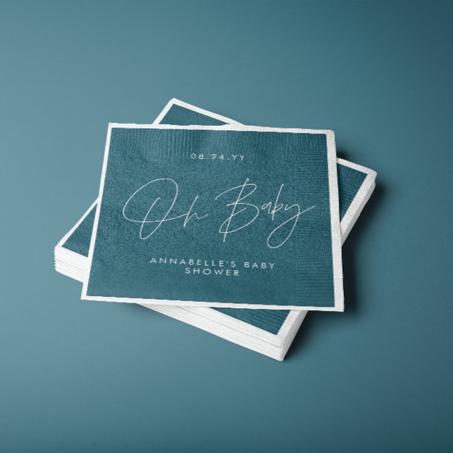 Guardanapo De Papel elegante azul teal moderno com script do chá de fr (Criador carregado)
