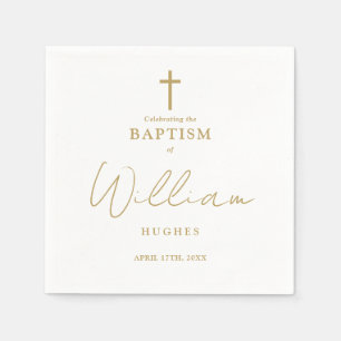 Guardanapo De Papel Elegante Batisma Minimalista a Ouro