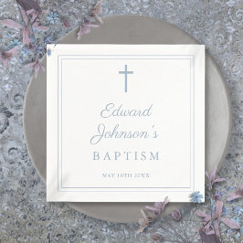 Guardanapo De Papel Elegante Batismo com Borda Azul Empoeirada