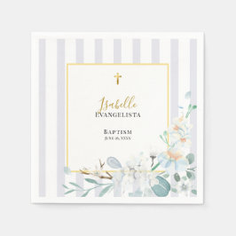 Guardanapo De Papel Elegante Batismo Floral Azul Dourado