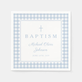 Guardanapo De Papel Elegante Batizado de Menino em Xadrez Azul Bebê
