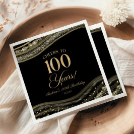 Guardanapo De Papel Elegante Black Dourado Agate 100ª Festa de anivers