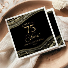 Guardanapo De Papel Elegante Black Dourado Agate 75ª Festa de aniversá