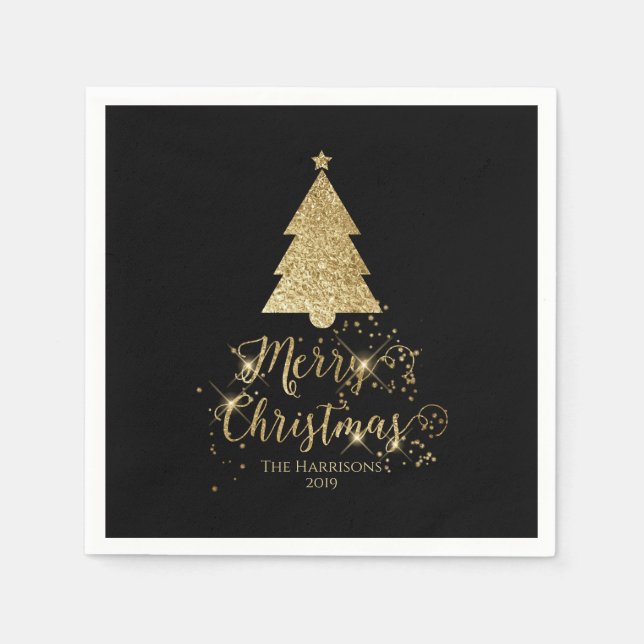 Guardanapo De Papel Elegante Black Dourado Felry Sparkle (Frente)