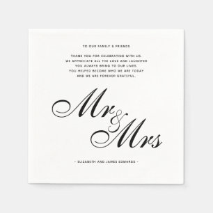 Guardanapo De Papel Elegante Black Mr e Mrs Wedding Obrigado Mensagem