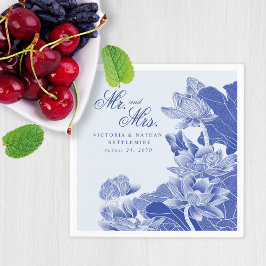Guardanapo De Papel Elegante Blue Chinoiserie Sr. & Sra. Floral Weddin
