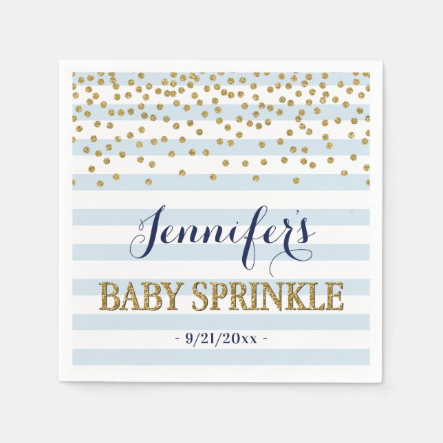 Guardanapo De Papel Elegante Blue e Dourado Confetti Baby Boy Sprinkle (Frente)