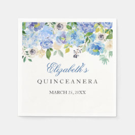 Guardanapo De Papel Elegante Blue Floral Quinceanera Napkin