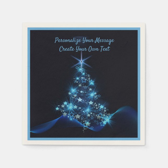 Guardanapo De Papel Elegante Blue Neon Christmas Tree Personalize (Frente)