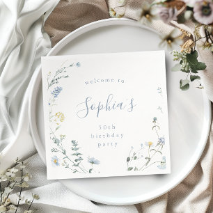 Guardanapo De Papel Elegante Blue Wildflower Rustic Boho Birthday