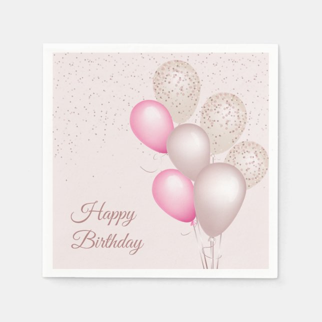 Guardanapo De Papel Elegante Blush Beige Balões de Aniversário Napkin (Frente)