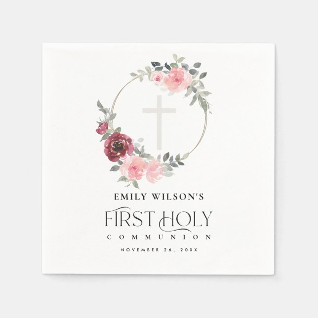 GUARDANAPO DE PAPEL ELEGANTE BLUSH BURGUNDY FLORAL PRIMEIRA COMUNICAÇÃ (Frente)