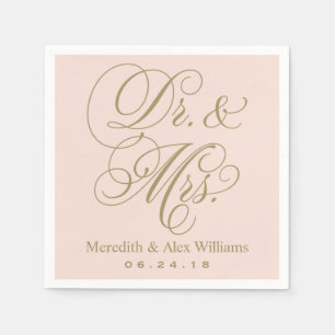 Guardanapo De Papel Elegante Blush Dourado Dr. e Sra. Script Monograma