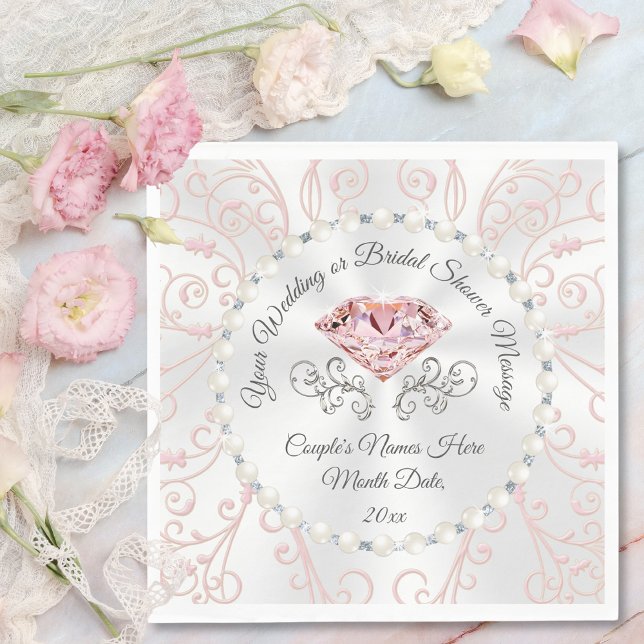 Guardanapo De Papel Elegante Blush Pink Diamond Napkins Personalizado (Blush Bridal Shower Napkins, in 3 Sizes. Wedding Cocktail Napkins, Wedding Shower Luncheon Napkins.)