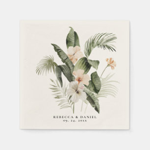 Guardanapo De Papel Elegante Boho Floral com Folhagens