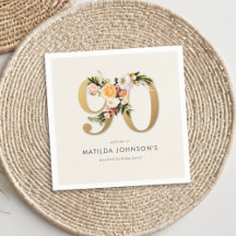 Elegante Boho Floral Gold Foil 90 Birthday