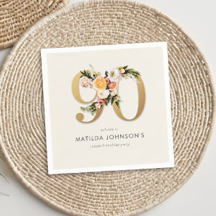 Guardanapo De Papel Elegante Boho Floral Gold Foil 90 Birthday