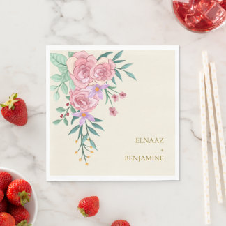 Guardanapo De Papel Elegante Boho Rosa Bege Floral Casamento em Aquare