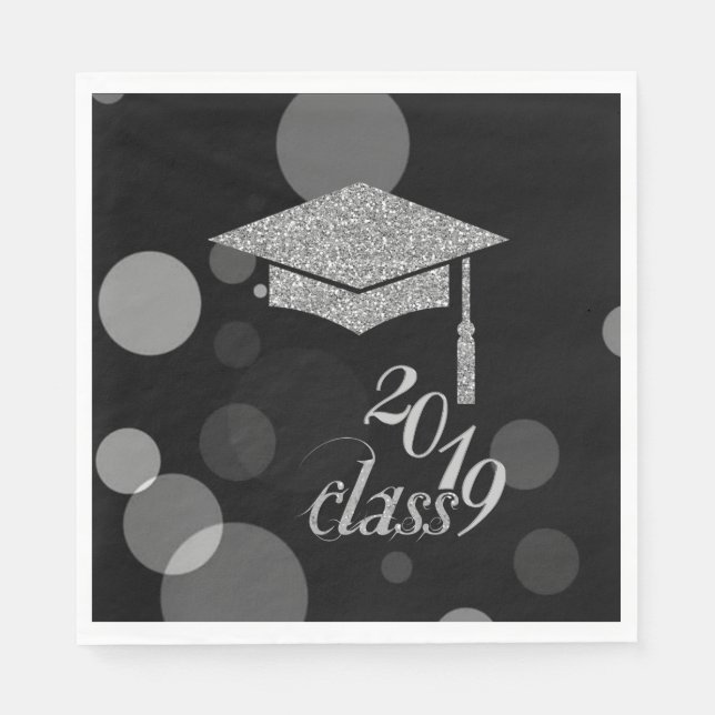 Guardanapo De Papel Elegante Boina de Formatura com Brilho Prateado, T (Frente)