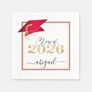 Guardanapo De Papel Elegante Boina de Formatura Vermelha com Letra Met
