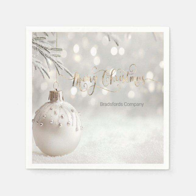 Guardanapo De Papel Elegante Bola de Natal Branco Bokeh (Frente)