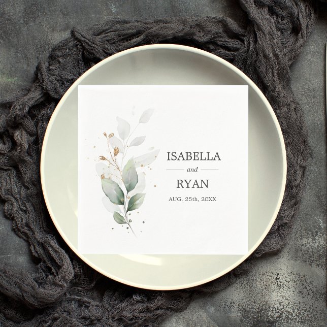 Guardanapo De Papel Elegante Botânico Deixa Dourado Casamento Verde (Criador carregado)