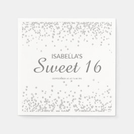 Guardanapo De Papel Elegante Branco Brilho Prata Doce Nome 16
