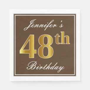Guardanapo De Papel Elegante Brown, Faux Dourado 48º Aniversário + N