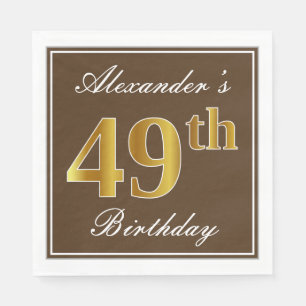 Guardanapo De Papel Elegante Brown, Faux Dourado 49 Aniversário + Nom