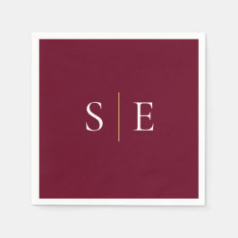 Guardanapo De Papel Elegante Burgundy e Monograma Minimalista Dourado