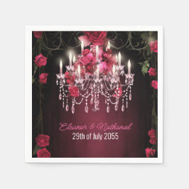 Guardanapo De Papel Elegante Burgundy Floral Rosas Chandelier Wedes