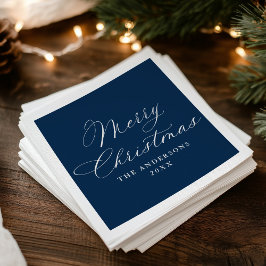 Guardanapo De Papel Elegante Caligrafia Azul-Marinho Feliz Natal