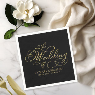 Guardanapo De Papel Elegante Caligrafia Dourada Preta em Faux Foil par