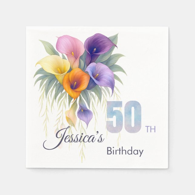 Guardanapo De Papel Elegante Calla Lily 50th Birthday Milestone (Frente)