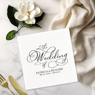 Guardanapo De Papel Elegante Casamento com Caligrafia em Preto e Branc